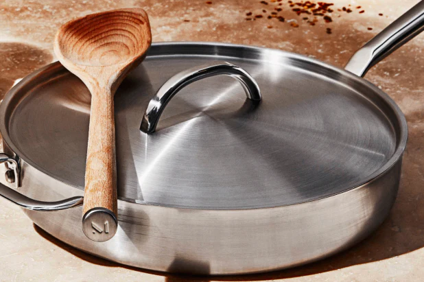 Copper core pan on stove